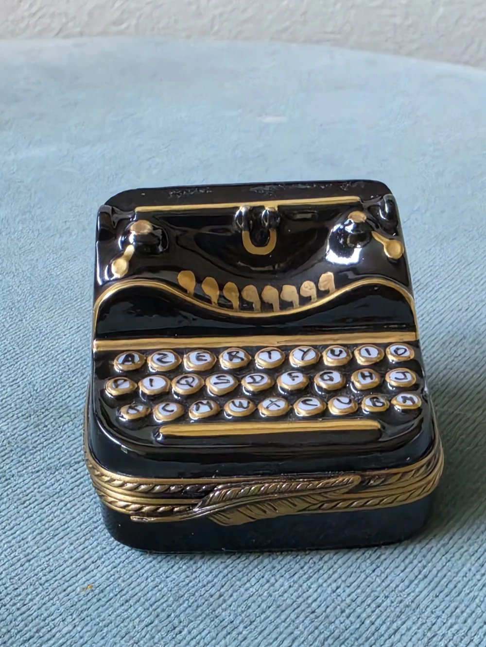Limoges France Hand-Painted Porcelain Black and Gold Typewriter Trinket Box